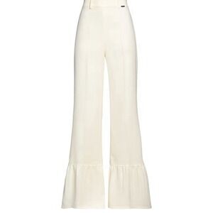 SCEE BY TWINSET CASUAL IVORY FLARED RUFFLED HEM PANTS NWT‎ SIZE L